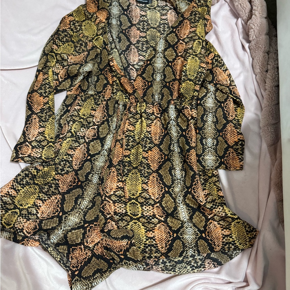 Snake Print Tunic Dress in Yellow, Orange, Black